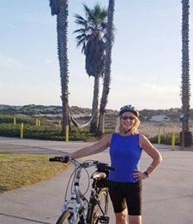 Pam with bicycle in SoCal